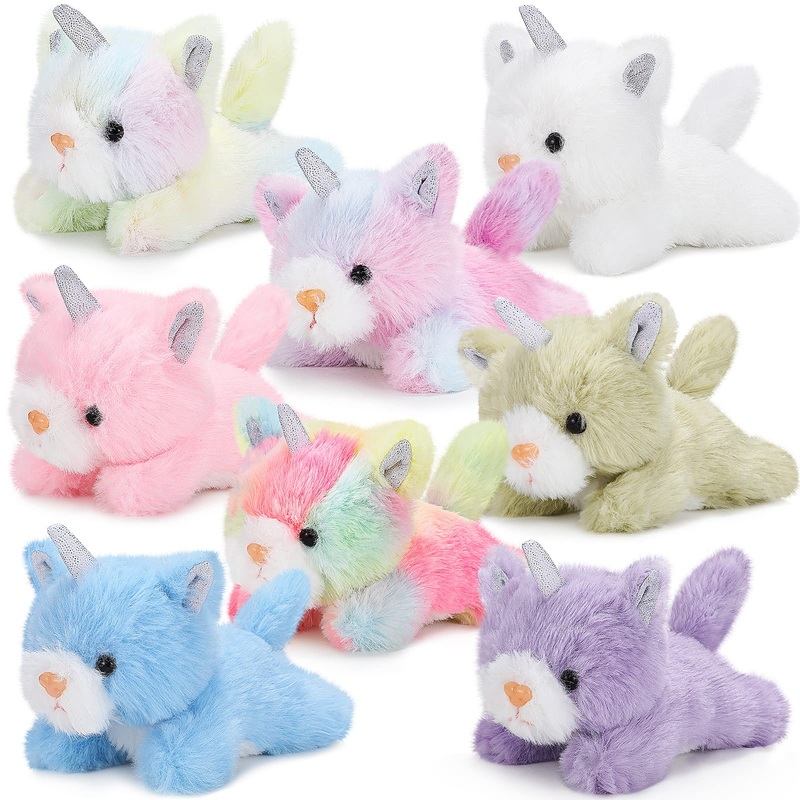 Sumind 8 Pcs Plush Pets 5 Inch Stuffed Animals Bulk Assorted Cute Stuffed Animal Plush Toys Small Animals For Halloween Kid Classroom School Pet Party Favors Supplies Decor(Horned Cat)