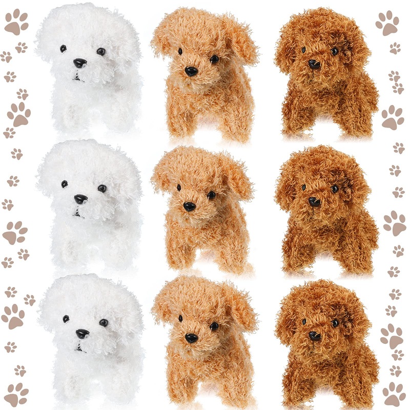 Sumind 9 Pcs Mini Plush Dog Stuffed Animals Bulk Dog Plush Party Favors For Easter Goodie Bag Fillers Baby Show Birthday(Curly Puppy)
