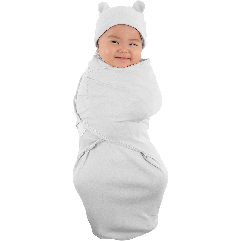 Baby Swaddle  100 Cotton Adjustable Velcro Newborn Blanket Wrap - With Novelty Hat Beanie
