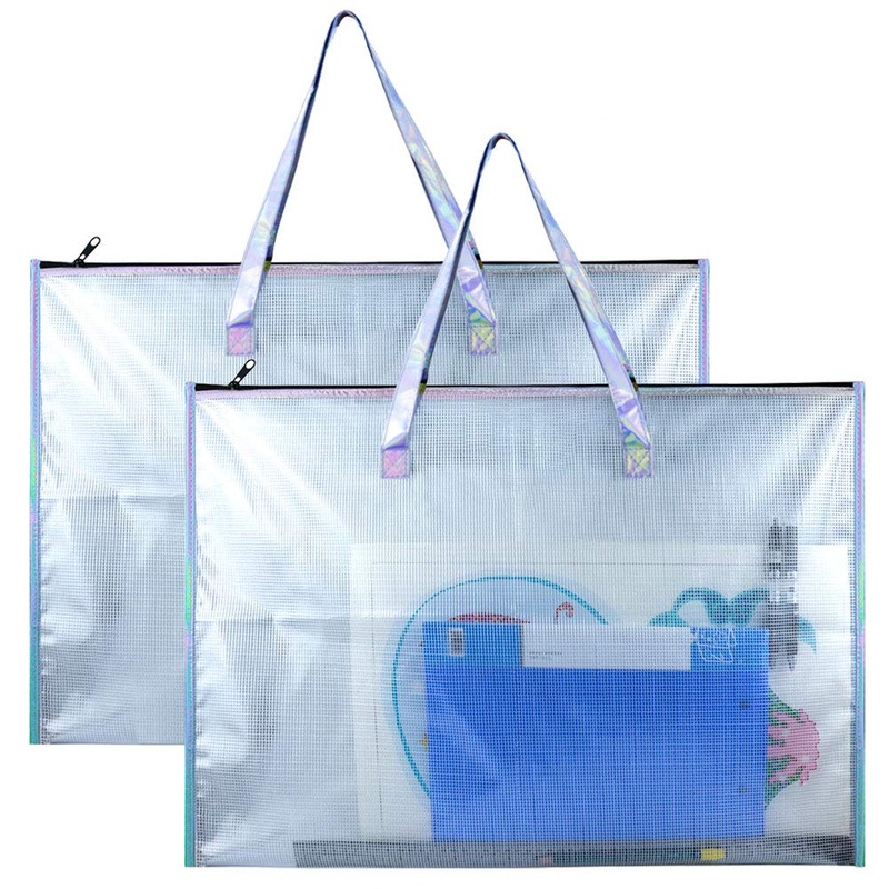 Busoha Art Portfolio Bag With Handle And Zipper - 2 Pack Large Clear Waterproof Poster Storage Bag For Artworks , Drawing Pads S