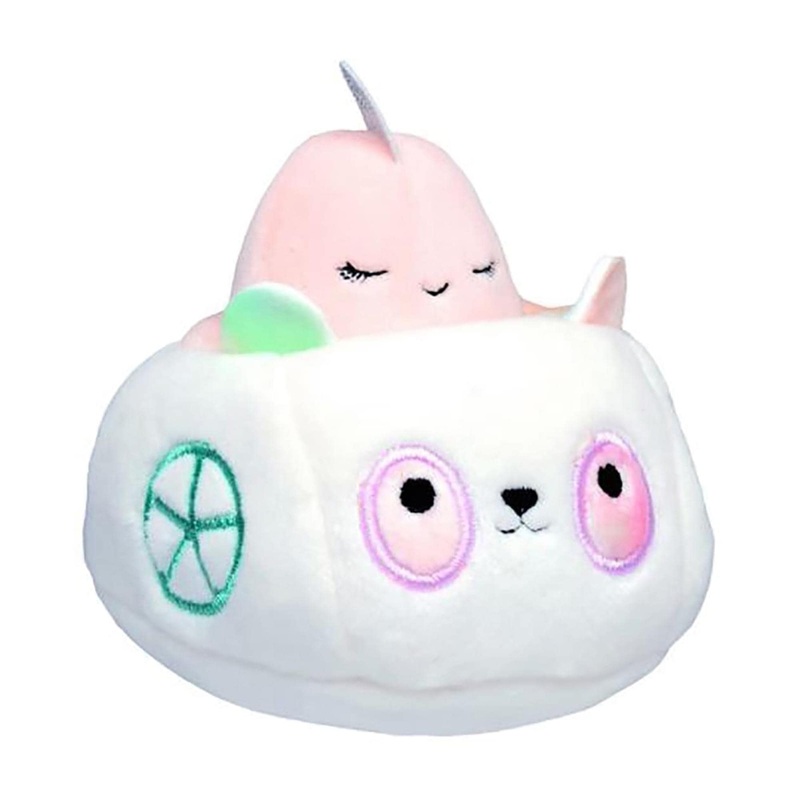 Squishville By Squishmallows Official Kellytoy Plush Squishy Soft Mini Evie The Narwhal In Carriage, (Sqm0020Pan)