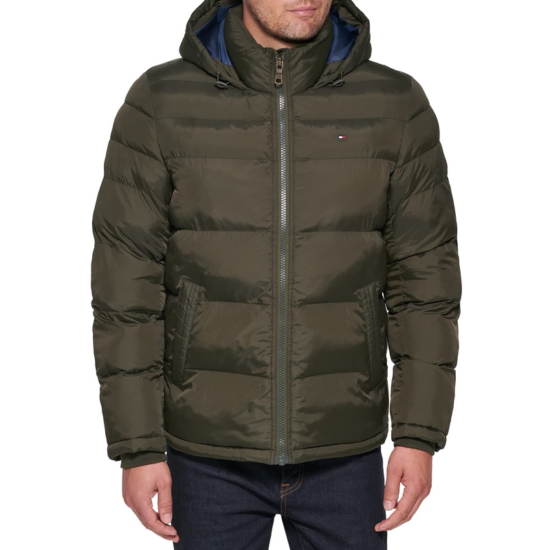 Tommy Hilfiger Mens Classic Hooded Puffer Jacket (Standard And Big And Tall) Down Outerwear Coat, Olive, Xx-Large Tall Us