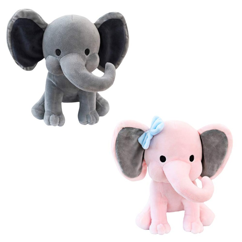 Boqopod Stuffed Elephant Animal Plush Toys 9 Inch (Pink & Gray)