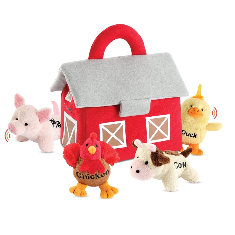 Bundaloo Plush Farm Animal Toys With Sounds - Plushie Play Set With Cute Talking Barn Animals In A Barn Carrier