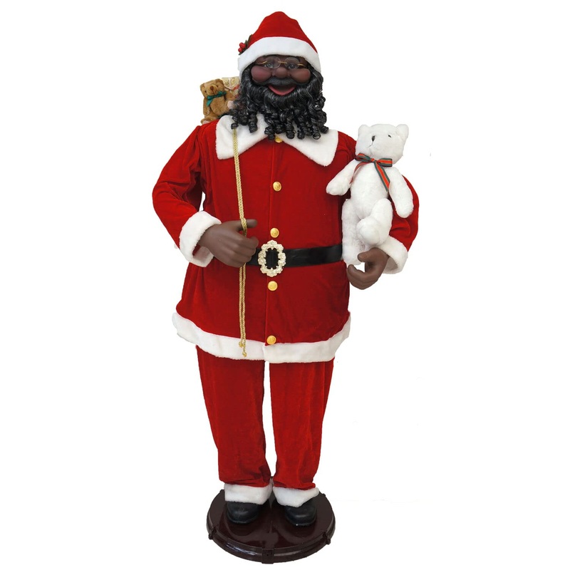 Christmas Time 58-In. African American Dancing Santa With Toy Sack And Teddy Bear | Indoor Animated Home Holiday Decor | Dancing Christmas Decorations | Ct-Sc058-2Rd6-Aa