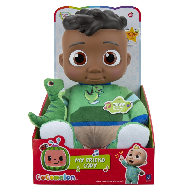 Cocomelon My Friend Cody With Dinosaur Plush - Plays CodyS Special Dinosaur Day Song Clips - Press Tummy For Music And Phrases - Toys For Preschoolers