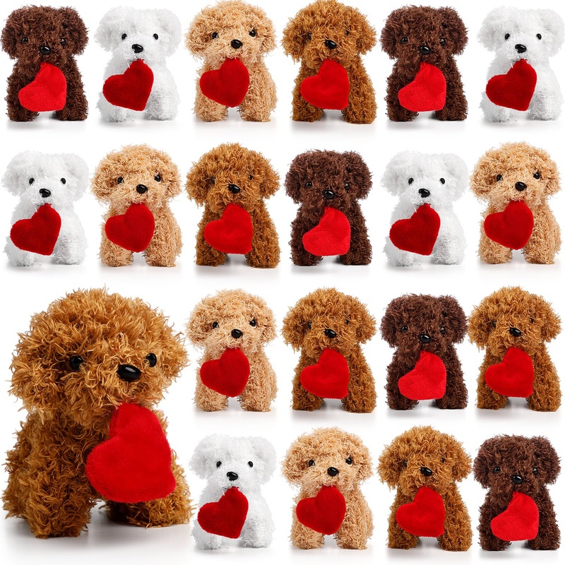 Syhood 20 Pcs Mini Plush Dogs 4.72 Inches Puppy Dog With Filled Heart And Keychain Cute Stuffed Animal Soft Toy Party Favor For Christmas Valentine Goodie Bag Birthday Party Gift, 4 Colors