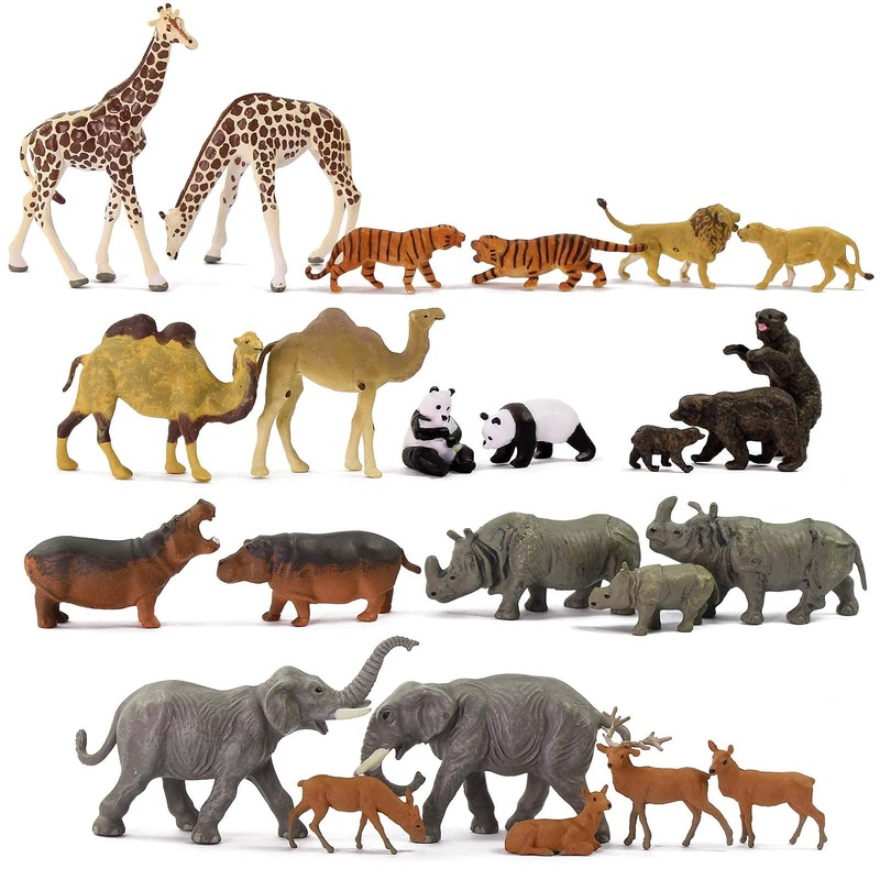 24Pcs Ho Scale Painted Wild Animals 1:87 Pvc Elephant Camel Giraffe Tiger Lion Panda Bear Deer Hippo Rhino Model Railway An8718