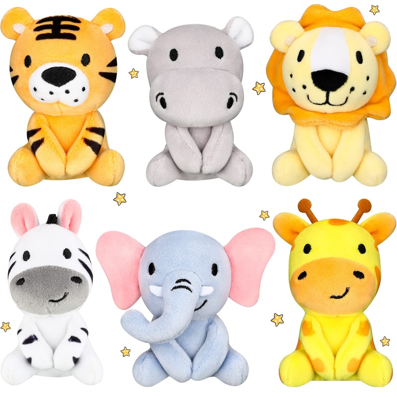 6 Pcs Mini Stuffed Forest Animals Jungle Bulk Plush Animal Toys 4 Inch Cute Plush Elephant Lion Giraffe For Baby Shower Christmas Birthday Gift Stuffer Toy Themed Party Decoration(Lovely)