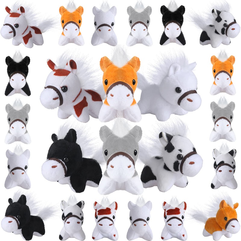 Aoriher 24 Pcs Horse Plush Stuffed Animal Mini Keychain Toys 3.15 Inch Party Favor With Detachable Chain For Farm Themed Birthday Party Favors Supplies(Horse Style)