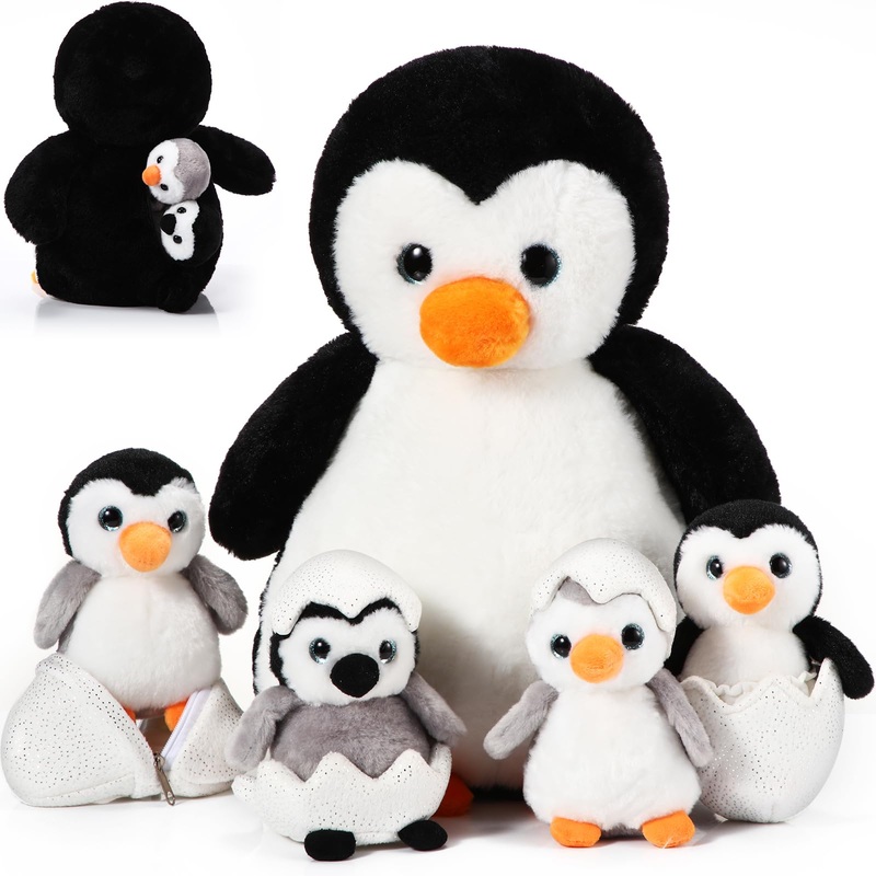 Aoriher 7 Pcs Penguin Stuffed Animal Sets 14 Inch Mommy Penguin And Plush Babies With 2 Eggs Wrapping Soft Cute Animal Plushie For Kids Exchange Gifts