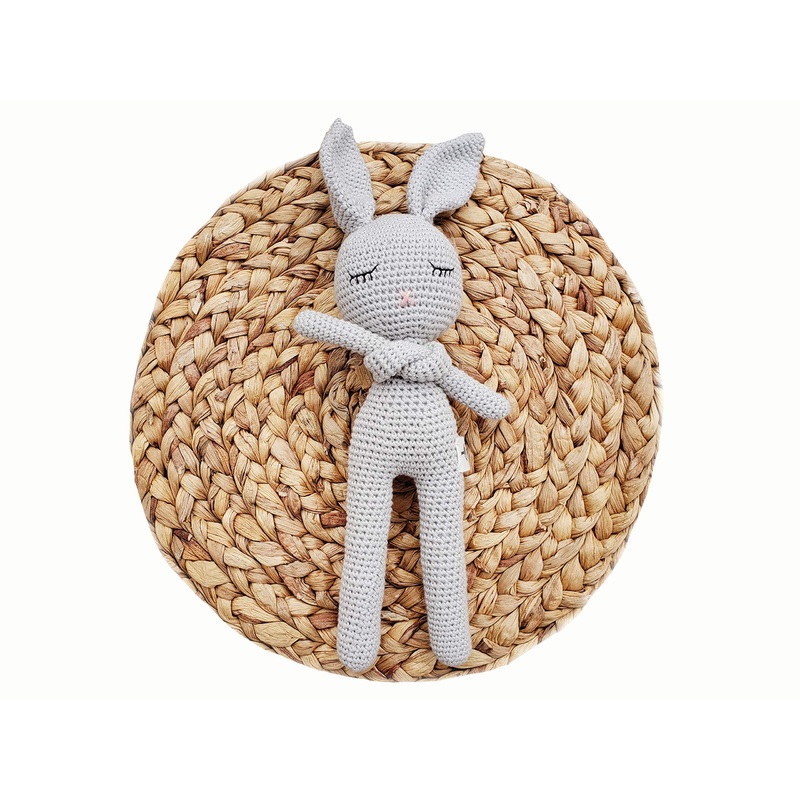 Cotton Crochet Bunny Doll Rattle Sleepy Head Bunny Toy | 13 Inch Baby First Stuffy Amigurumi Buddy Security Blanket Newborn Photo Prop (Gray Sleepy Bunny)