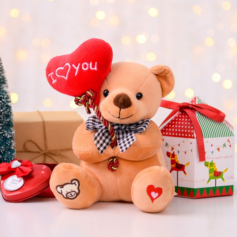 Gloveleya For Mom Plush Teddy Bear Holding Balloon Heart I Love You Lover'S Gifts Brown 7'