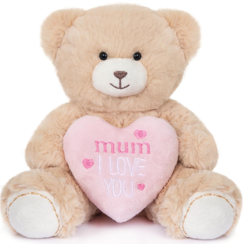 My Oli 7 Plush Teddy Bear Stuffed Animal Bear With Pink Heart Plush Toys Gifts For Mom, Beige