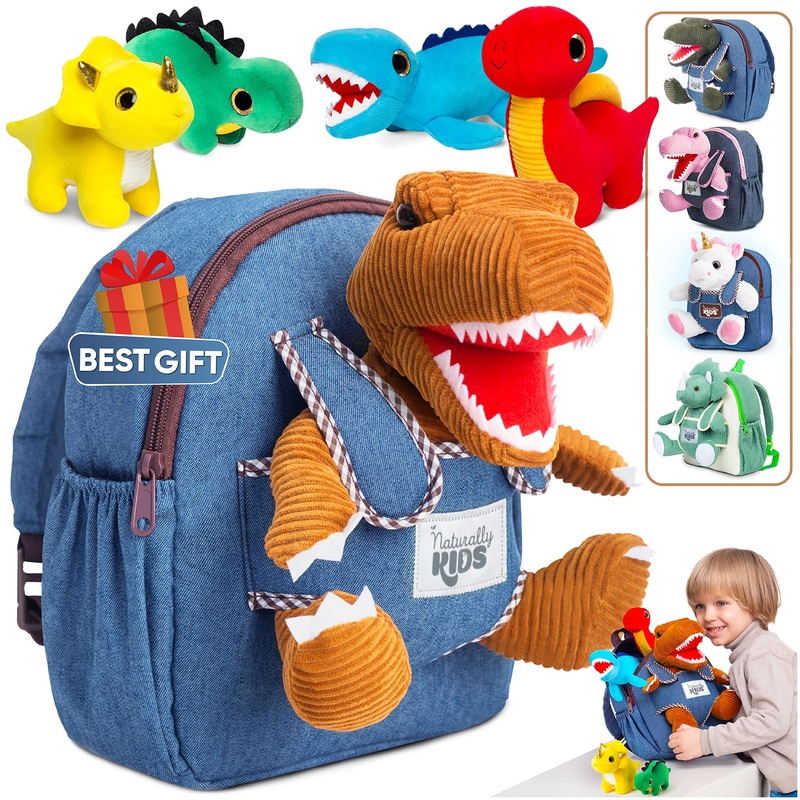 Toddler Dinosaur Backpack W Plush Dinosaur Toys For Kids 2-5, Gifts For 2-5 Year Old Boys, Girls