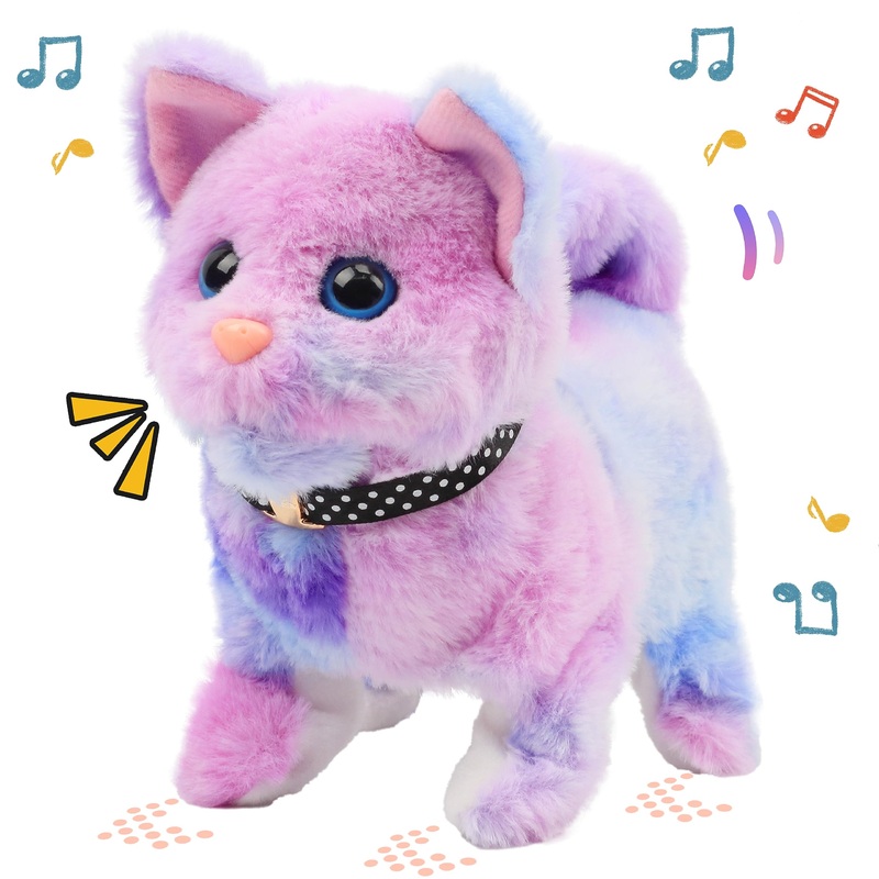 Easfan Walking Kitty Stuffed Animal Interactive Rainbow Cat Meowing Tail Wagging Head Nodding Educational Plush Toy Easter Christmas Birthday Gifts For Toddlers Kids Girls, 7'
