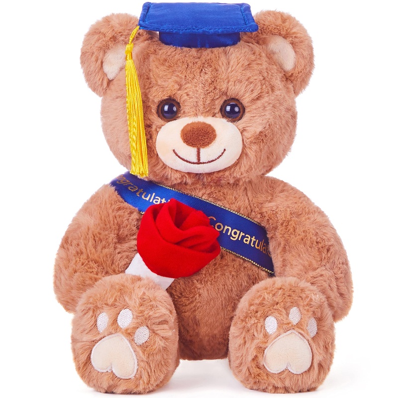Ikasa Graduation Teddy Bear 2024 Stuffed Animal Plush Toy With Cap,11' Soft Present Gift Preschool Kindergarten For Girlfriend (Rose)