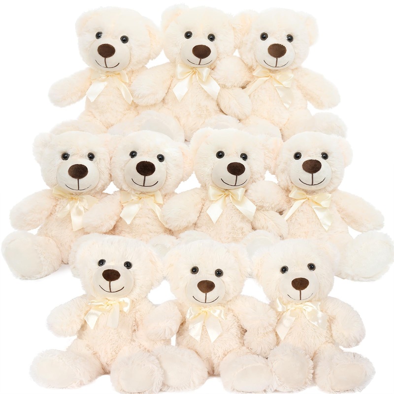 Morismos 10 Packs Bulk Teddy Bear Baby Shower, Small White Teddy Bears Stuffed Animals In Bulk, 14' Stuffed Bears Plush For Kids