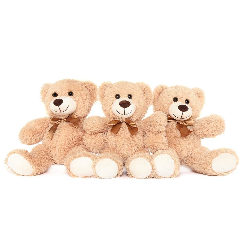 Morismos 3 Packs Teddy Bears Bulk Stuffed Animals, Cute Small Plush Toys, Little Bear For Kids On Centerpiece Baby Shower, 14 Inches, Brown