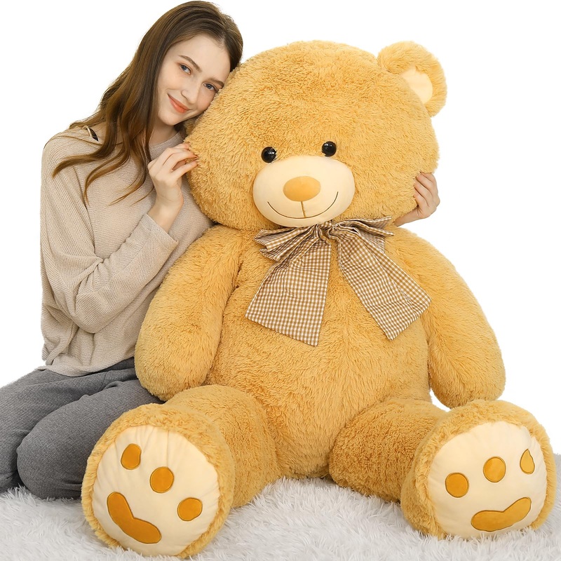 Morismos 5Ft Giant Brown Teddy Bear Stuffed Animal, Large Teddy Bear Plush Toy With Footprints And Bow, Gift For Girlfriend, Wife, Girls At Birthday Valentine'S Day, Christmas, Baby Shower Decor