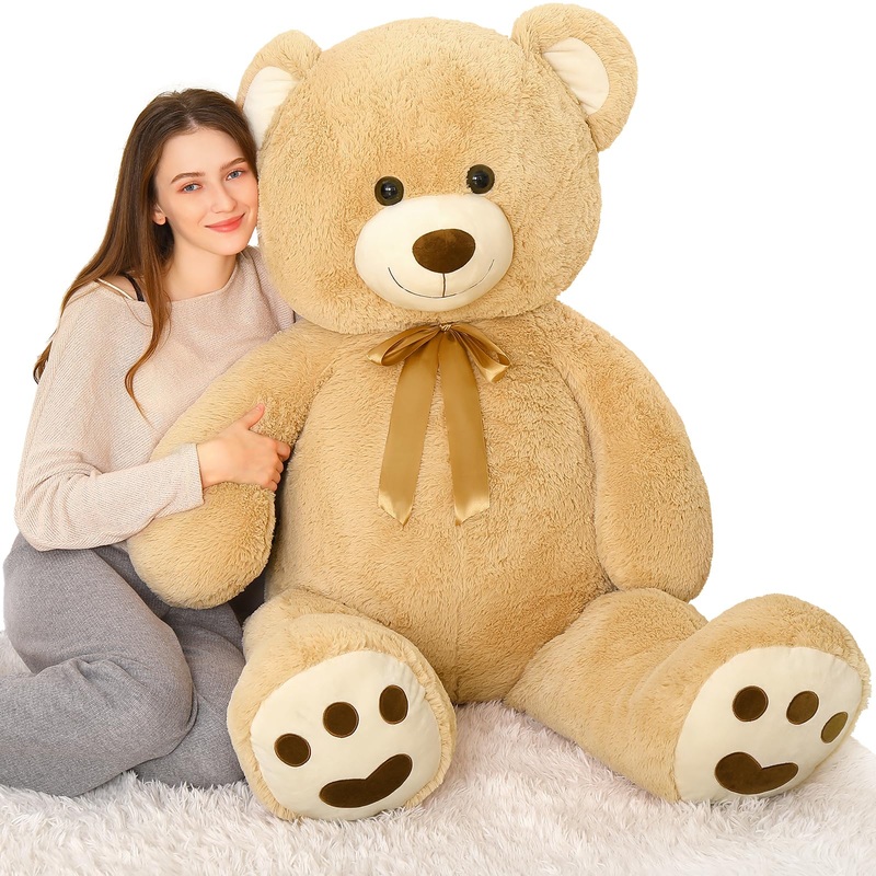 Morismos 5Ft Giant Teddy Bear Stuffed Animal, Large Stuffed Bear With Footprints, Big Life Size Teddy Bear Plush Gifts For Wife, Girlfriend, Women On Valentine, Christmas, Birthday