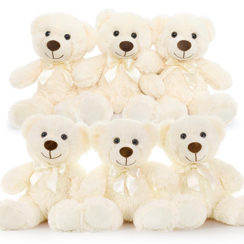 Morismos 6 Pack Teddy Bear Bulk, Soft Bulk Teddy Bear Stuffed Animals 13.5', Small Bear Plush For Baby Shower, Kids, White