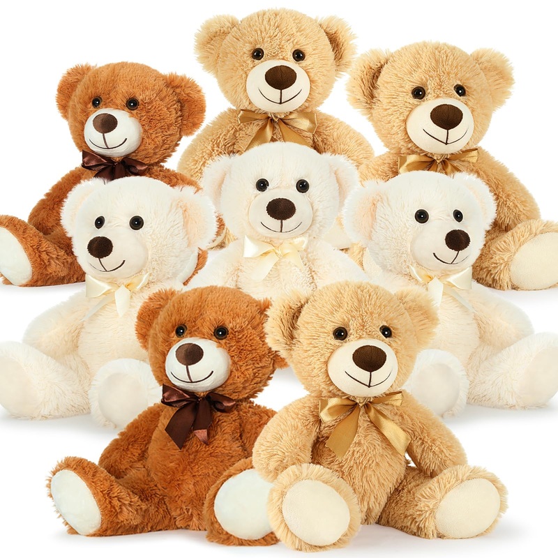 Morismos 8 Packs Bulk Teddy Bears Stuffed Animal, Small Teddy Bear Bulk Plush, Stuffed Bears Bundle For Girls Centerpiece Baby Shower, 13.5'