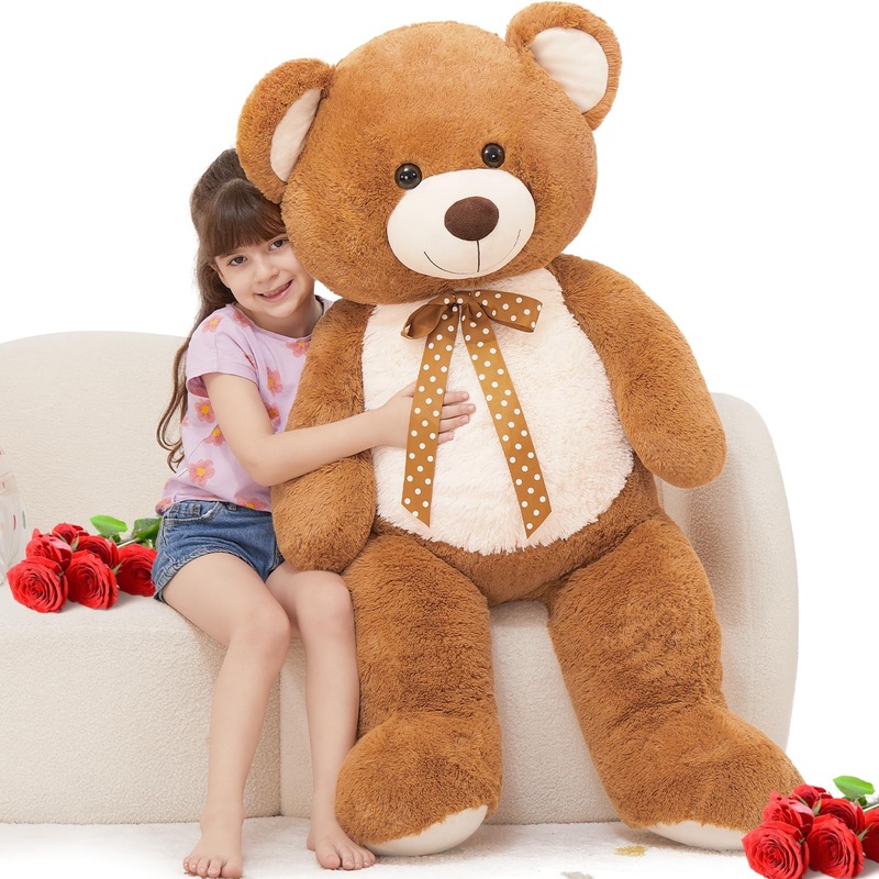Morismos Giant Teddy Bear 4 Feet Stuffed Animal For Girlfriend,Big Cuddly Stuffed Big Bear For Kids,Baby Shower Decor,Life Size Giant Teddy With Hearts For Valentine Birthday Gift Adult Boyfriend