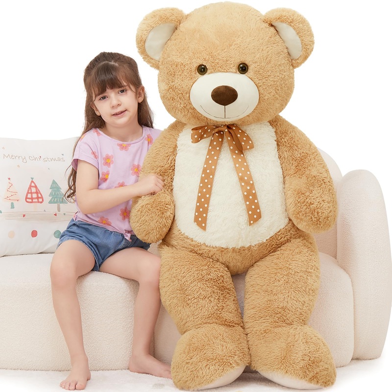 Morismos Giant Teddy Bear 4 Feet Stuffed Animal For Girlfriend,Big Cuddly Stuffed Brown Bear For Kids,Baby Shower Decor,Life Size Giant Teddy With Hearts For Valentine Birthday Gift Women Wife