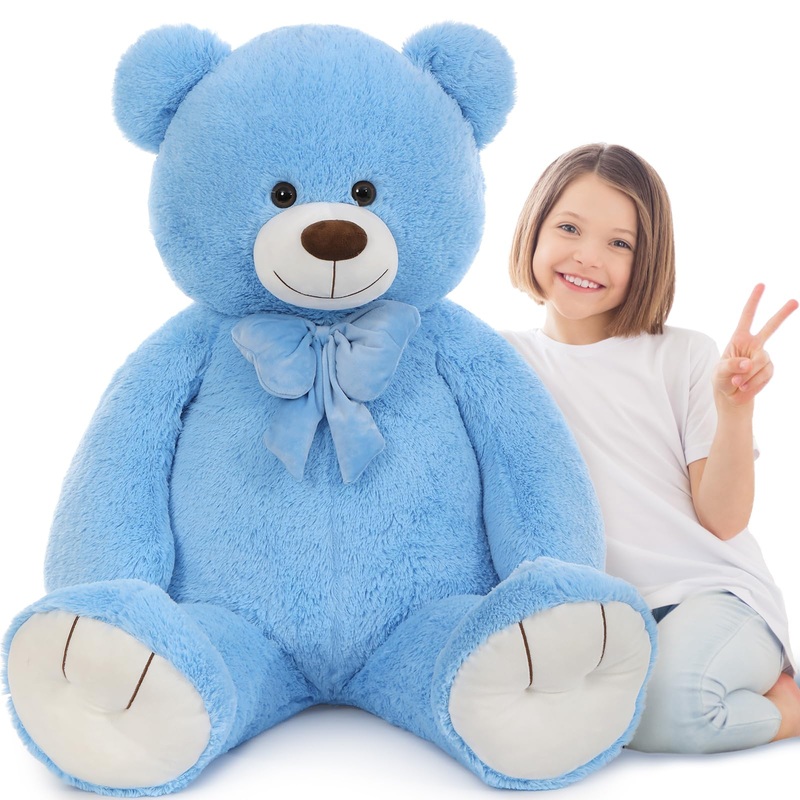 Morismos Giant Teddy Bear 4 Ft Stuffed Animal For Girlfriend,Cuddly Stuffed Big Blue Bear Plush Toy For Valentines,47 Inches Big Stuffed Animal Bear Xmas Baby Shower For Boyfriend,Wife,Children