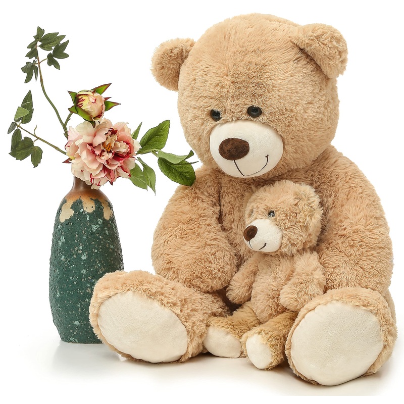 Morismos Giant Teddy Bear Mommy And Baby Bear Soft Plush Bear Stuffed Animal For Teddy Bear Baby Shower, Tan, 39 Inches