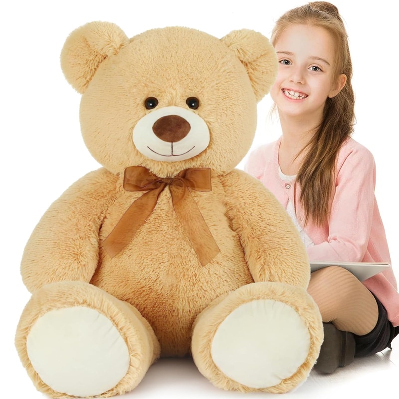 Morismos Giant Teddy Bear Stuffed Animal-35.4'' Large Teddy Bear, Soft Large Teddy Bear Plush Toy, Brown Teddy Bear, Big Stuffed Bear For Girl Boy Girlfriend Valentines Christmas Birthday, Light Brown