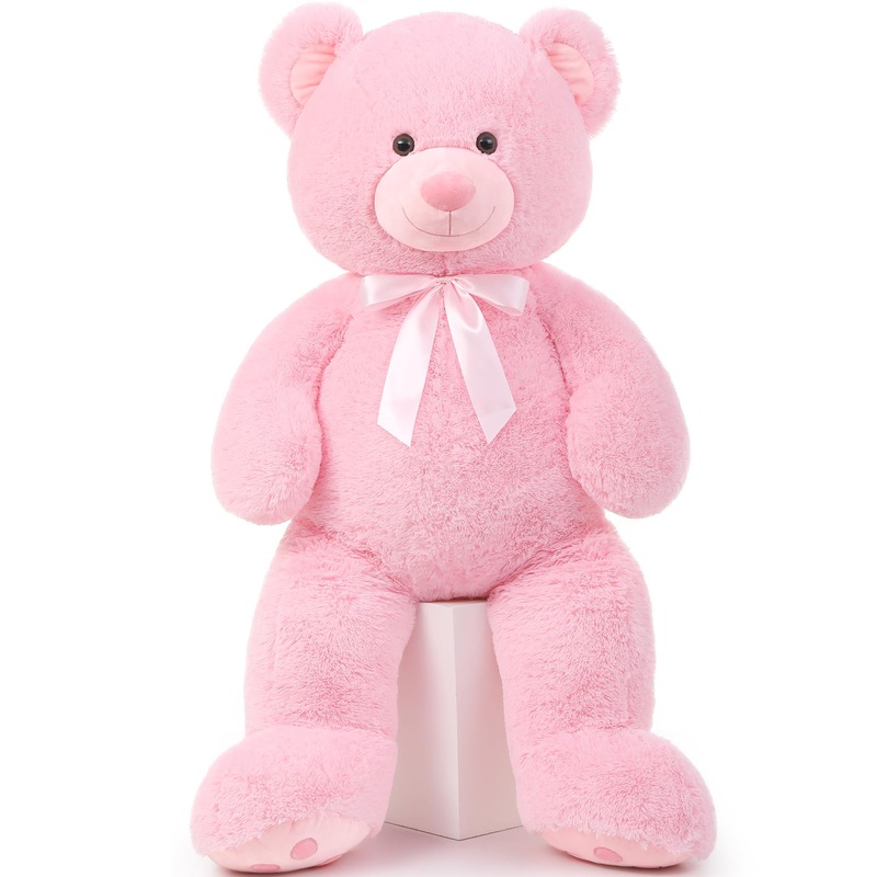 Morismos Giant Teddy Bear Stuffed Animal 4Ft, Big Teddy Bear Plush For Baby Shower, Cuddly Large Stuffed Bear Gifts For Kids, Girls, Girlfriend, Women On Valentine, Christmas, Birthday(Pink)