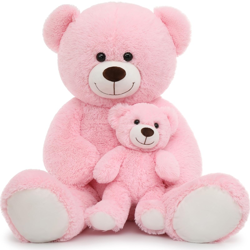 Morismos Giant Teddy Bear Stuffed Animals, Soft Big Mommy And Baby Bear, Pink Stuffed Bear For Girls On Baby Shower Valentine Christmas Birthday, 39 Inch