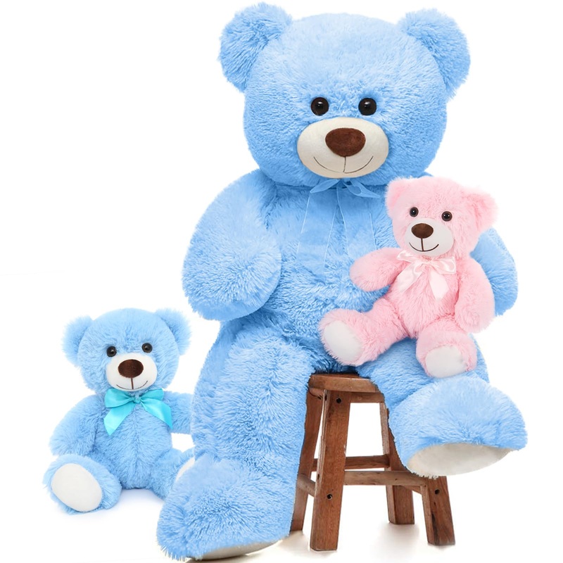 Morismos Giant Teddy Bears With Babies, Large Mommy Bear With 2 Babies Stuffed Animals For Baby Shower, Big Bear Plush For Christmas, Blue, 36 Inch