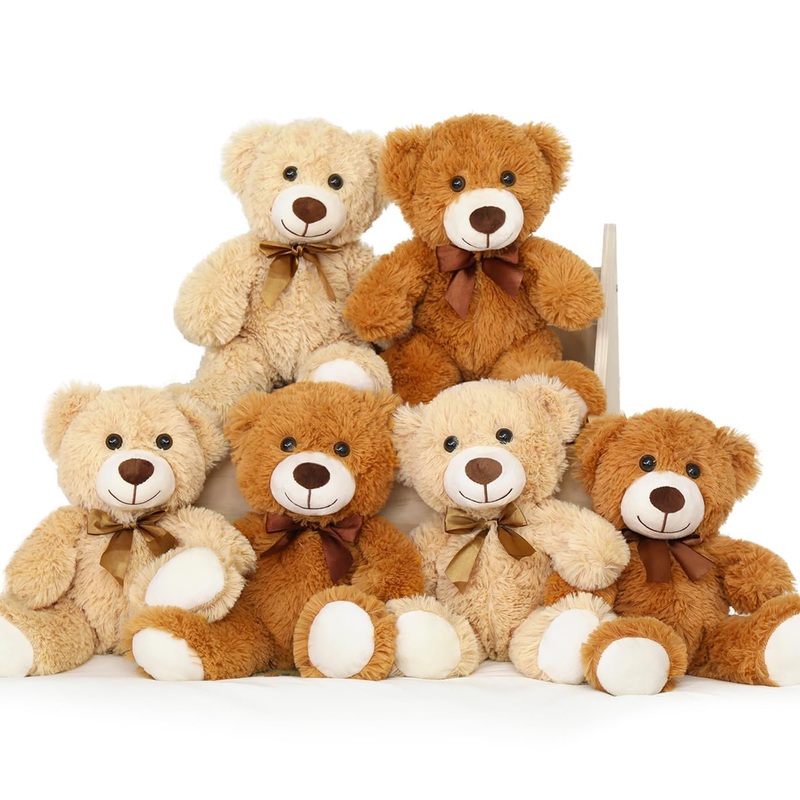 Morismos Teddy Bears Bulk, 6 Packs Bulk Teddy Bear Stuffed Animals 14 Inch, Soft Bears Plush For Baby Shower, Kids, Brown, Dark Brown