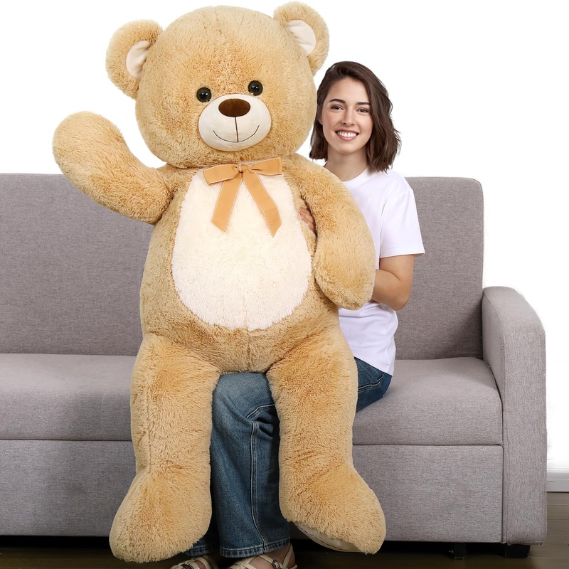 Tezituor 4.3 Feet Giant Teddy Bear Stuffed Animals, Large Teddy Bear 52 Inches With White Belly, Hug Big Plush Teddy Bear Valentines Day Gift For Girlfriend Kids, Light Brown