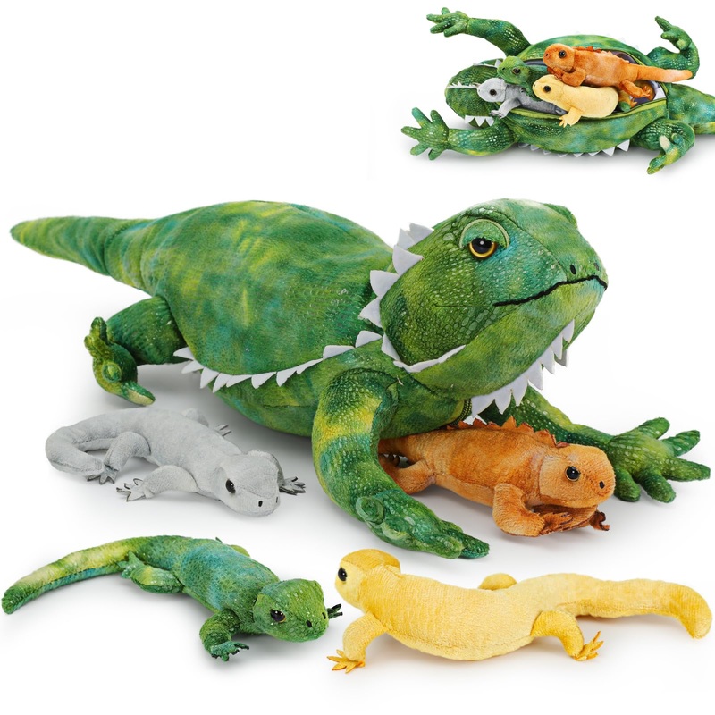 Tezituor 5 Pieces Realistic Stuffed Lizard Set With Babies,26.4 Inch Large Plush Bearded Dragon Animal Toy Gifts For Boys