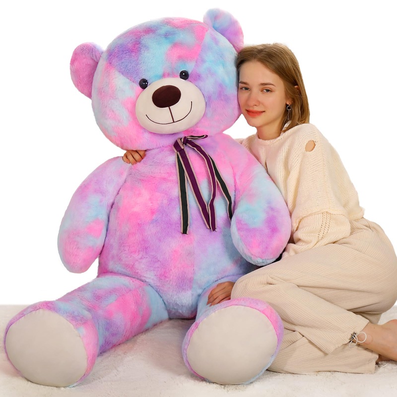 Tezituor Big Teddy Bear 5 Feet,Giant Teddy Bear Stuffed Animal 59 Inches,Human Size Teddy Bear For Girlfriend,Boyfriend,Rainbow Purple Teddy Bear For Valentines Day,Christmas,Birthday