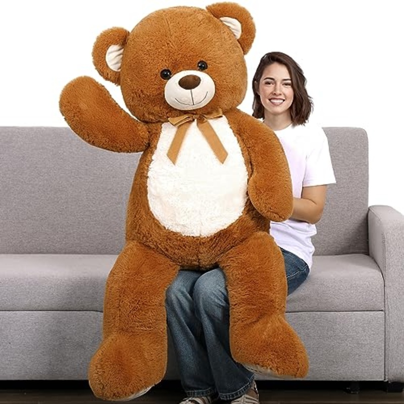 Tezituor Big Teddy Bear 52', Fluffy Life Size Stuffed Bear 4.3Ft For Baby Shower, Giant Teddy Bear Plush Gift For Kids, Girlfriend, Boyfriend, Dark Brown
