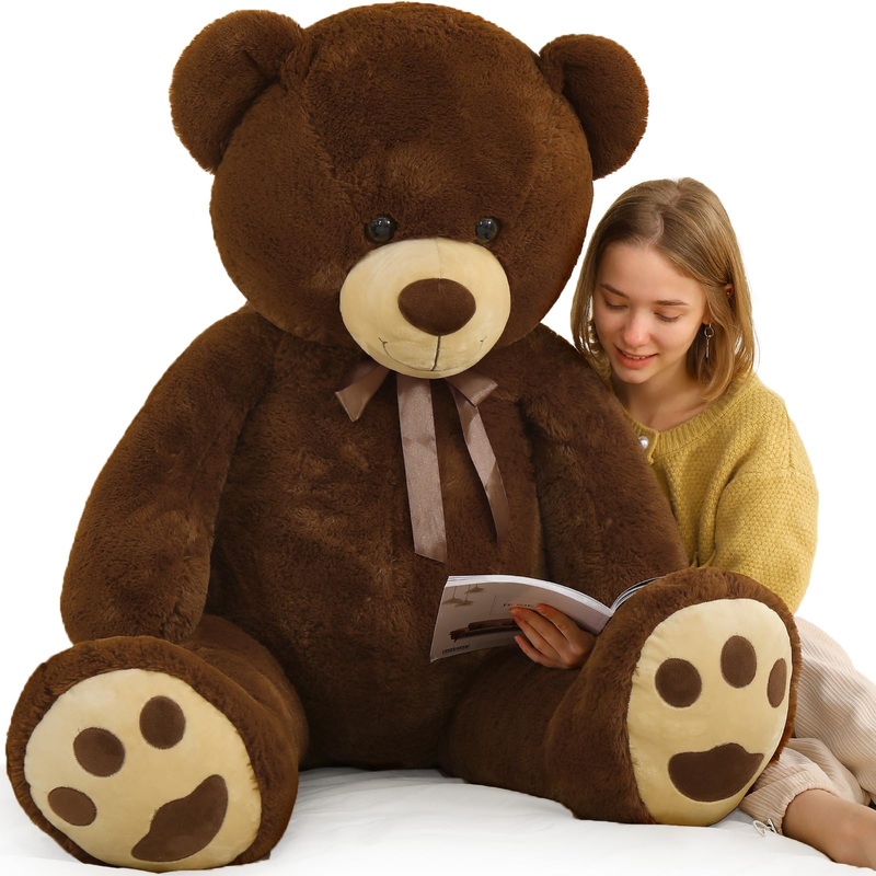 Tezituor Big Teddy Bear 5Ft, Fluffy Life Size Giant Stuffed Bear Baby Shower, Cute Embroidered Paws Teddy Bear Plush Gift For Kids, Girlfriend, Boyfriend, Valentines Day, Dark Brown