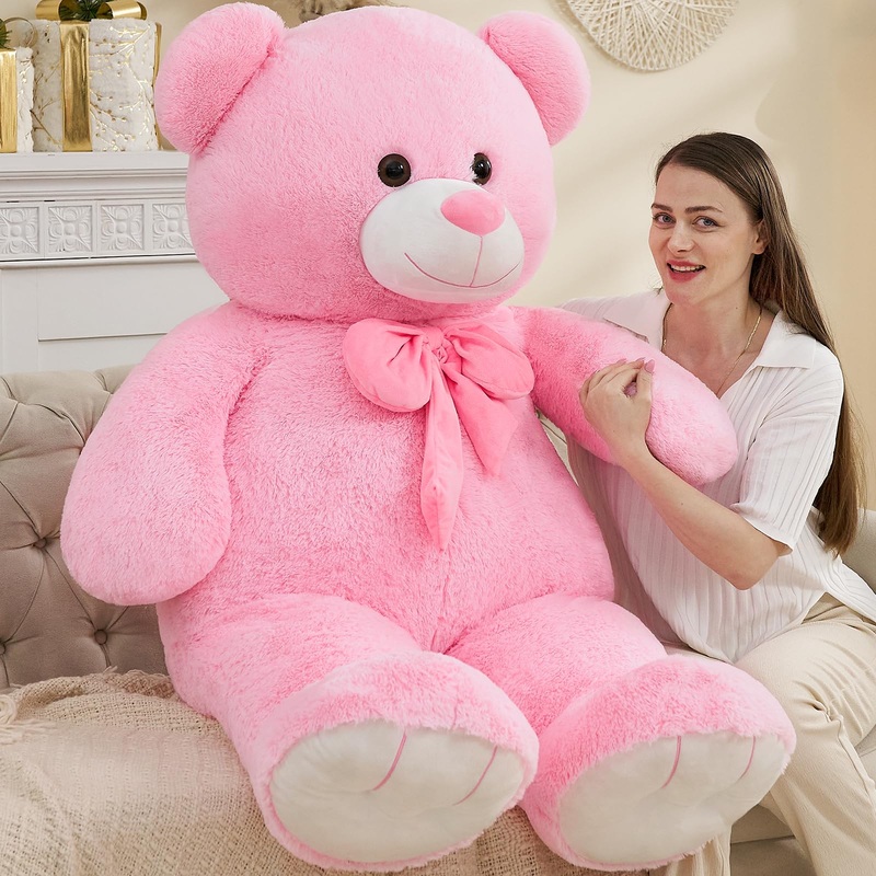 Tezituor Giant Pink Teddy Bear 5 Feet, Soft 59' Big Bear Stuffed Animal Life Size Plush Bear Toy Valentine'S Christmas Birthday Gift For Girlfriend Kids
