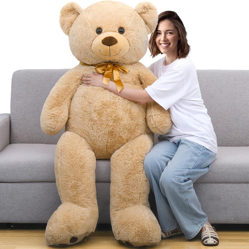 Tezituor Giant Teddy Bear 5 Feet Tall - Light Brown Life Size Teddy Bear Stuffed Animals 59' - Fluffy Huge Teddy Bear With Footprints - Cuddly Love Gift For Girlfriend