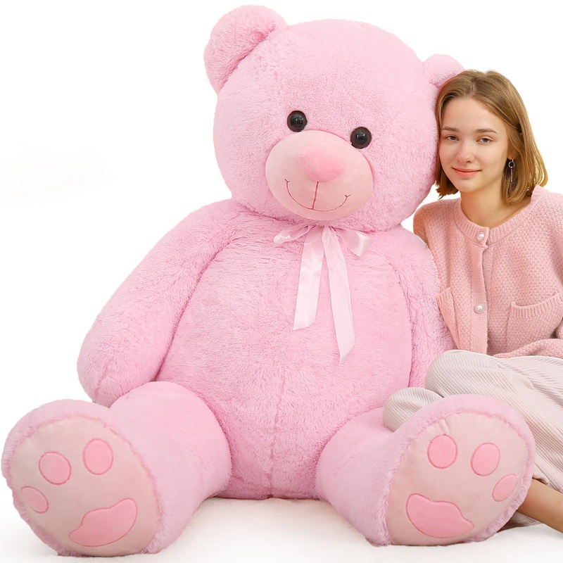 Tezituor Giant Teddy Bear 5 Feet Tall - Pink Life Size Teddy Bear Stuffed Animals 59' - Fluffy Huge Teddy Bear With Footprints - Valentines Day Gift For Girlfriend