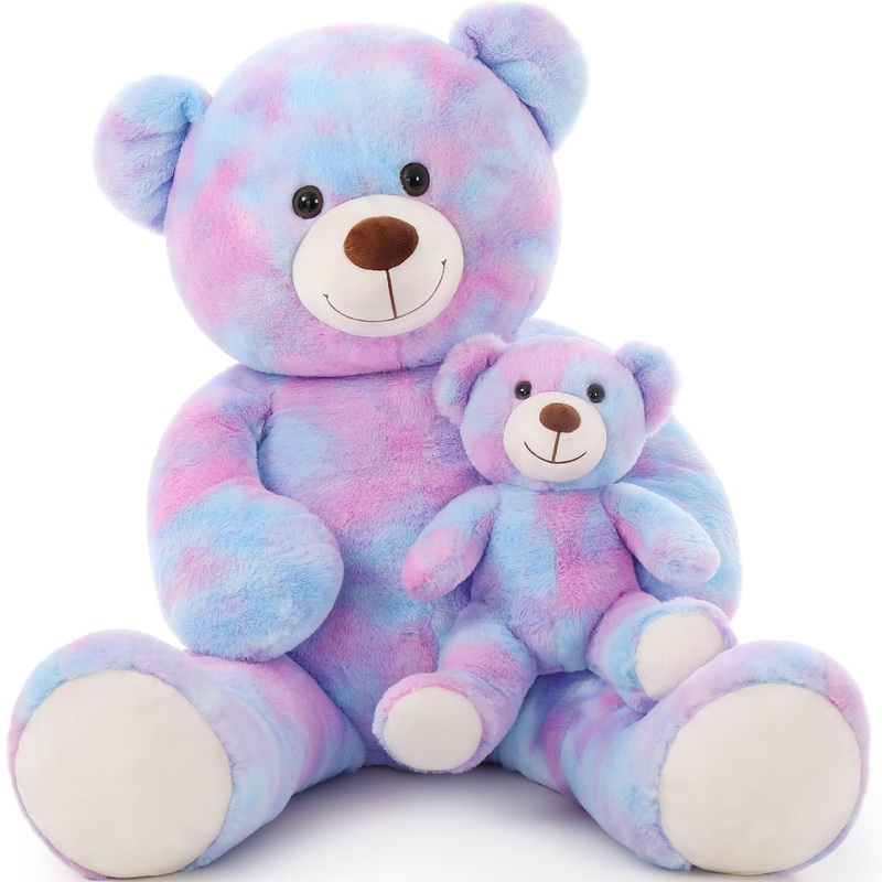 Tezituor Giant Teddy Bear Stuffed Animal 39In, Large Teddy Bear Mommy With Baby, Big Teddy Bear Stuffed Bear For Kids, Girlfriend On Mother'S Day, Valentine, Christmas, Baby Shower, Tie-Dye Pink