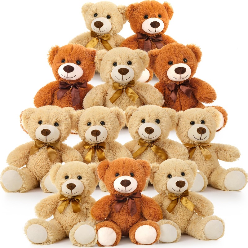 Tezituor Teddy Bear Stuffed Animal Bulk 12 Packs, 14In Small Bulk Teddy Bear Plush, Teddy Bears Centerpiece For Baby Shower, Stuffed Bear Gift For Kids, Christmas, Valentines, Light Brown/Dark Brown