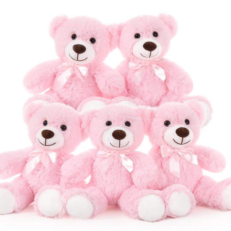 Tezituor Teddy Bear Stuffed Animal Bulk 5 Packs, 14In Small Bulk Teddy Bear Plush, Teddy Bears Centerpiece For Baby Shower, Stuffed Bears Gift For Kids, Girlfriend On Christmas, Valentines, Pink