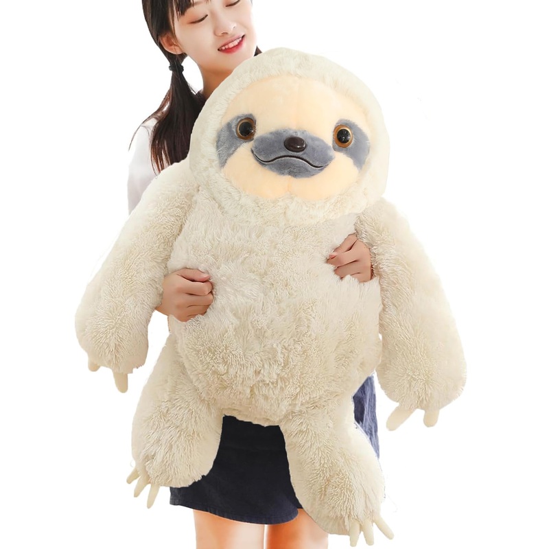 Winsterch Giant Stuffed Animal,Fluffy Sloth Stuffed Animal For Boys And Girls,Big Stuffed Animal Sloth Teddy Plush Toy Birthday Christmas Valentine Day Gifts For Kids,Girlfriend (27.5 Inches, Ivory)