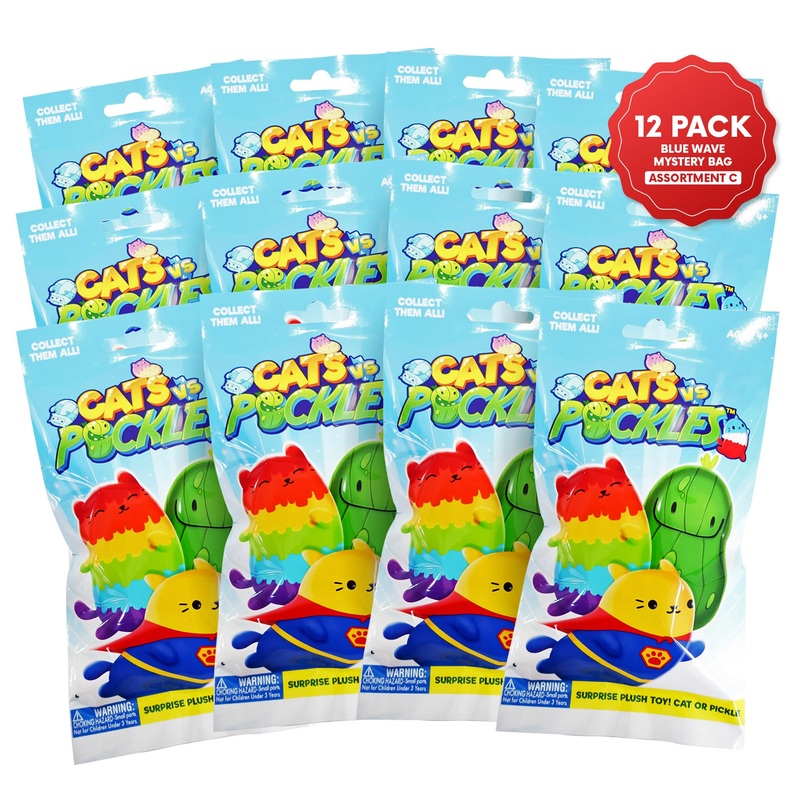 Cats Vs Pickles 12Pk Mystery Bags Blue Wave C 4' Bean Filled Plushies For Advent Calendars | Blind Bags For Girls And For Boys | Surprise Bean Collectibles | Mystery Bag For Kids & Adults | 12-Pack