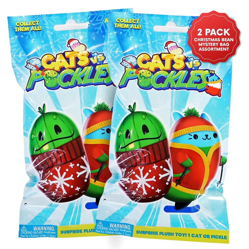 Cats Vs Pickles 2Pk Christmas Bean Mystery Bags | 4' Bean Filled Plushies | Stocking Stuffers | Blind Bags For Girls And For Boys | Surprise Bean Collectibles | Mystery Bag For Kids & Adults | 2-Pack